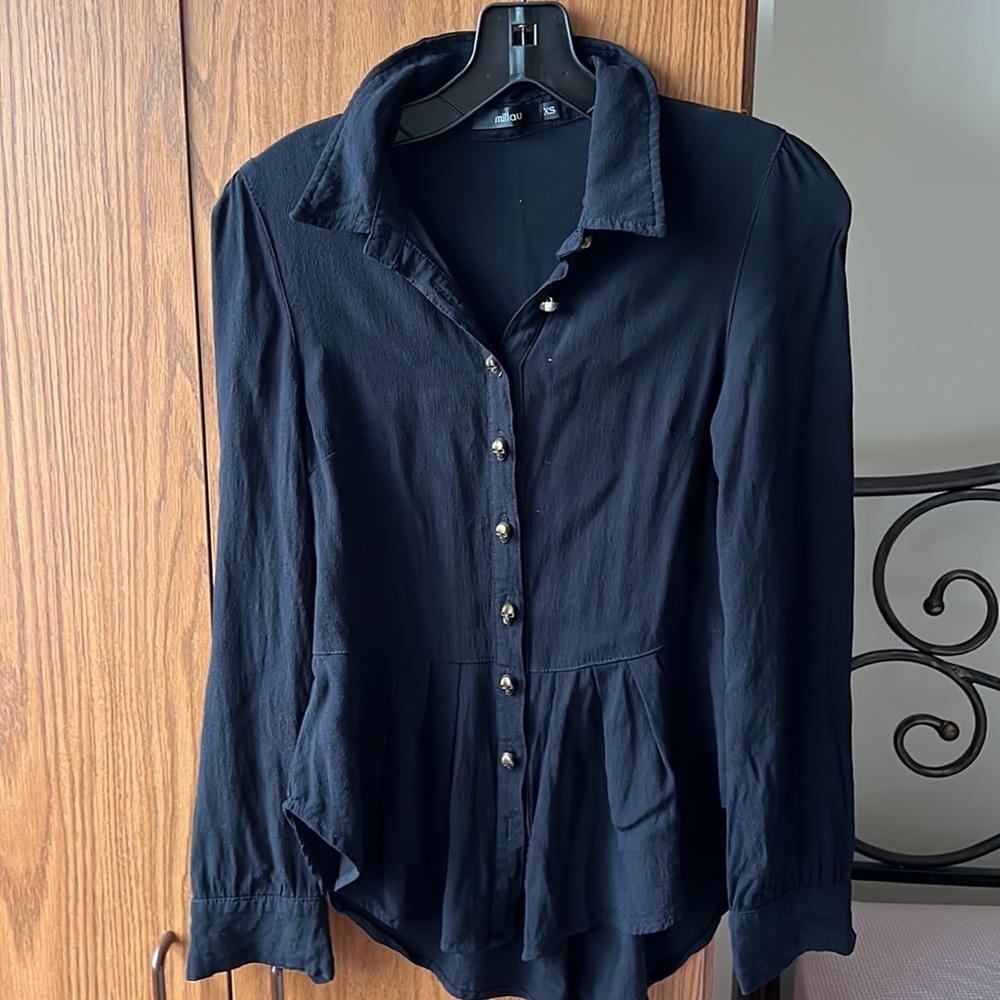LF Millau Black Button Down Shirt Bronze Skulls XS